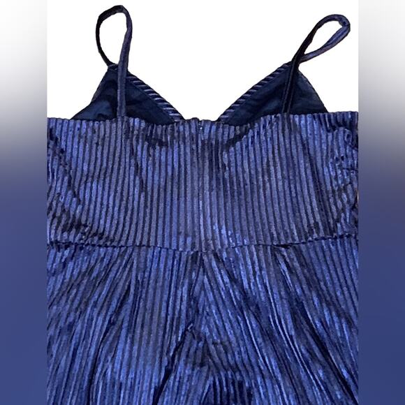 Laundry by Shelli Segal Velvet Burnout Striped Jumpsuit Navy Size 10 - Picture 7 of 11